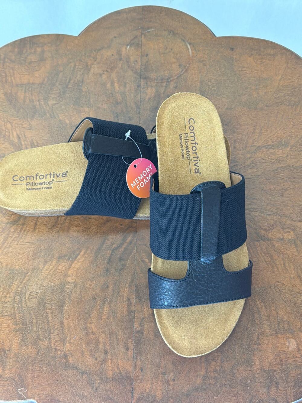 NIB Comfortiva / Sofft Black Double Strap Slide Sandal Comfort #0588 US SZ 6.5